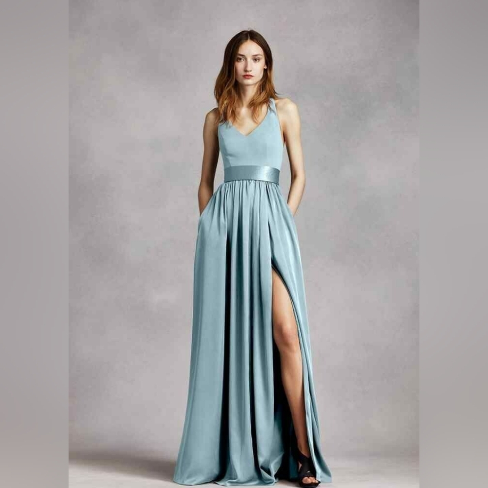 White by Vera Wang Turquoise Slit Dress